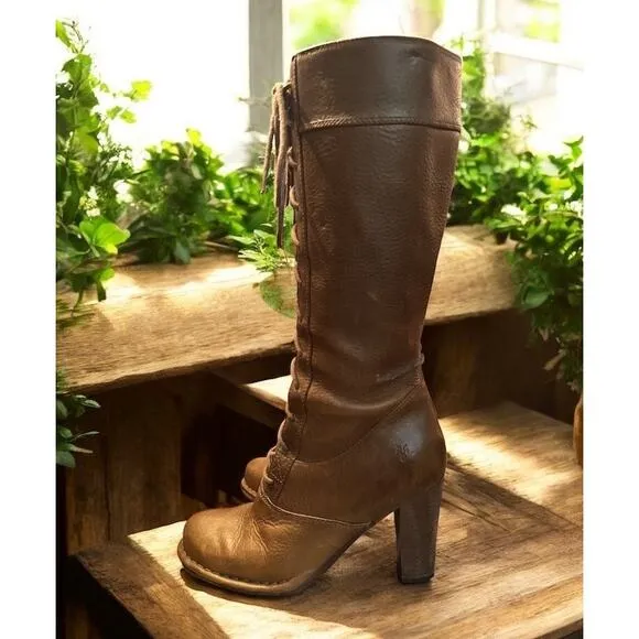 Frye VillagervLace 7.5 RARE Leather boots Classic Bohemian Chic Lace up w/Zip