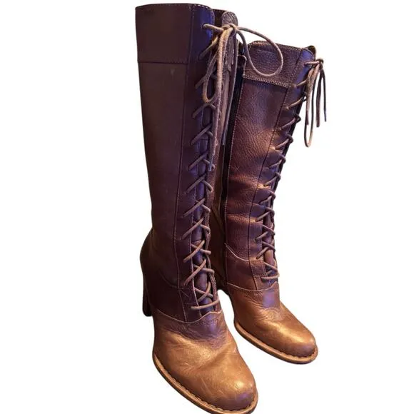 Frye VillagervLace 7.5 RARE Leather boots Classic Bohemian Chic Lace up w/Zip