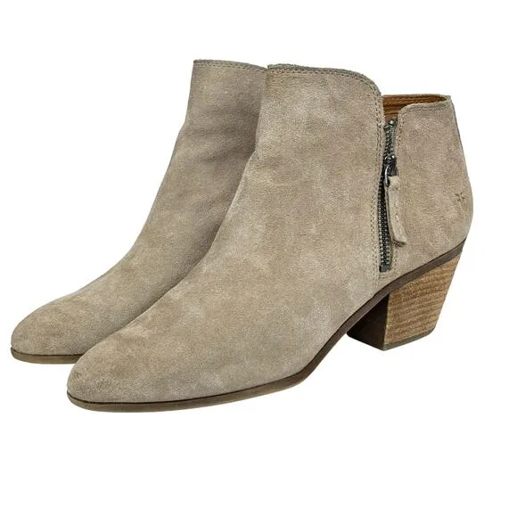 Frye Women's Judith Boots Double Zip Bootie Classic Low Western Suede SZ 9.5