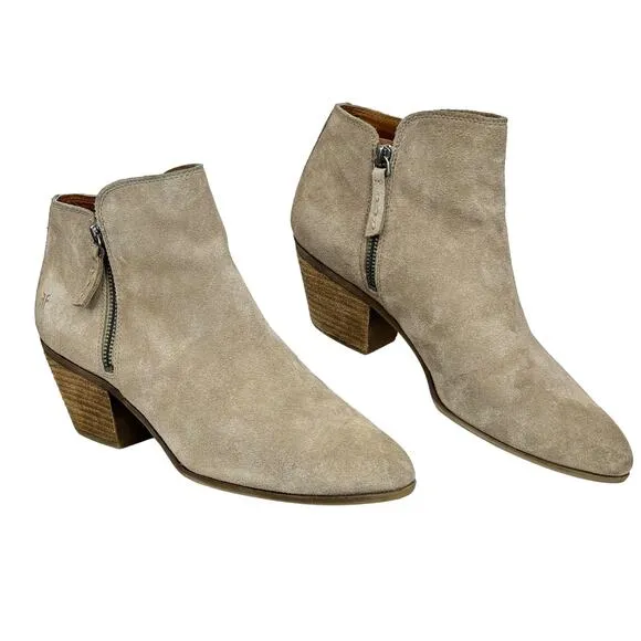 Frye Women's Judith Boots Double Zip Bootie Classic Low Western Suede SZ 9.5