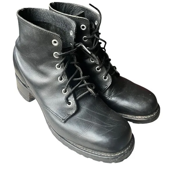 FRYE y2K chunky square toe lug sole lace up combat boots shoes size 9.5