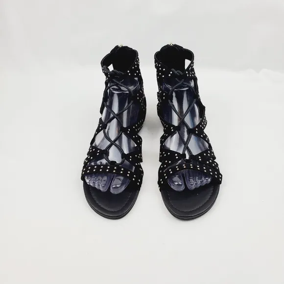 G by Guess Gleidah black studded lace up sandals size 8.5