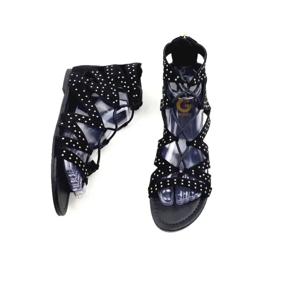 G by Guess Gleidah black studded lace up sandals size 8.5