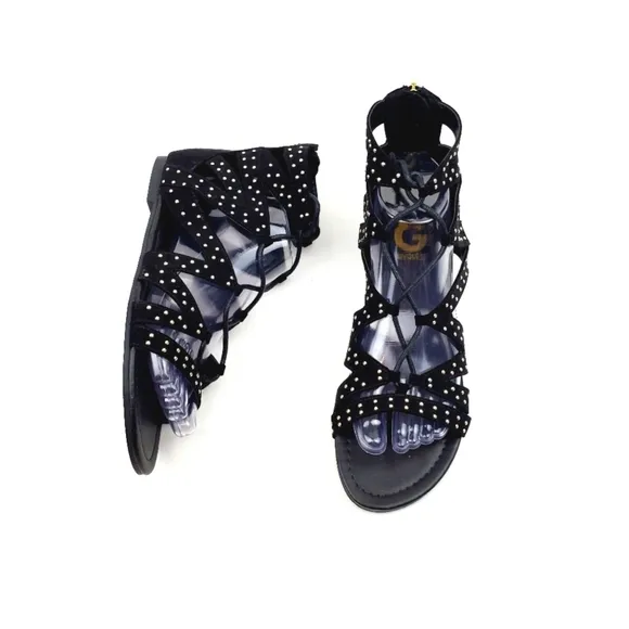 G by Guess Gleidah black studded lace up sandals size 8.5