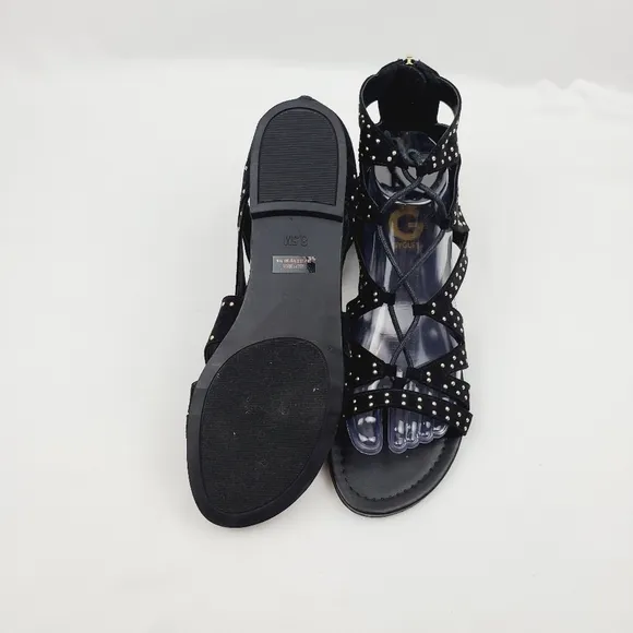 G by Guess Gleidah black studded lace up sandals size 8.5