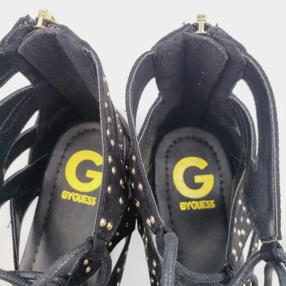G by Guess Gleidah black studded lace up sandals size 8.5