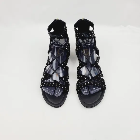 G by Guess Gleidah black studded lace up sandals size 8.5