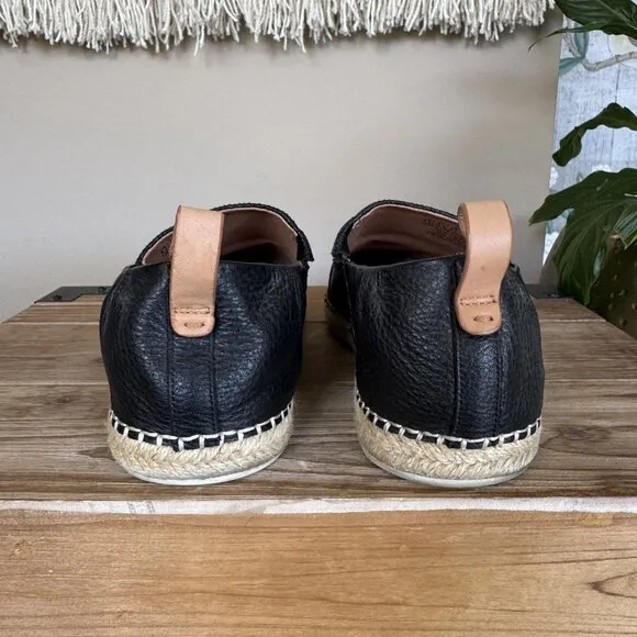 Gentle Souls Lizzy Slip On Black Pebbled Leather Espadrille Loafers Size 8.5
