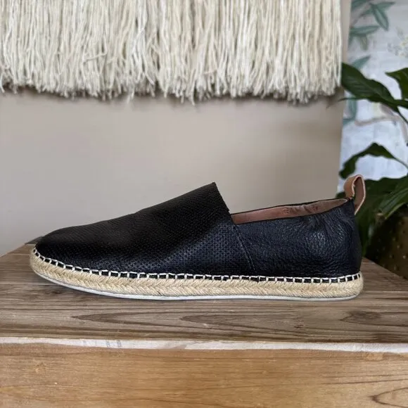 Gentle Souls Lizzy Slip On Black Pebbled Leather Espadrille Loafers Size 8.5