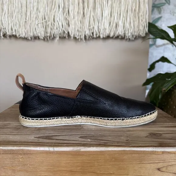 Gentle Souls Lizzy Slip On Black Pebbled Leather Espadrille Loafers Size 8.5
