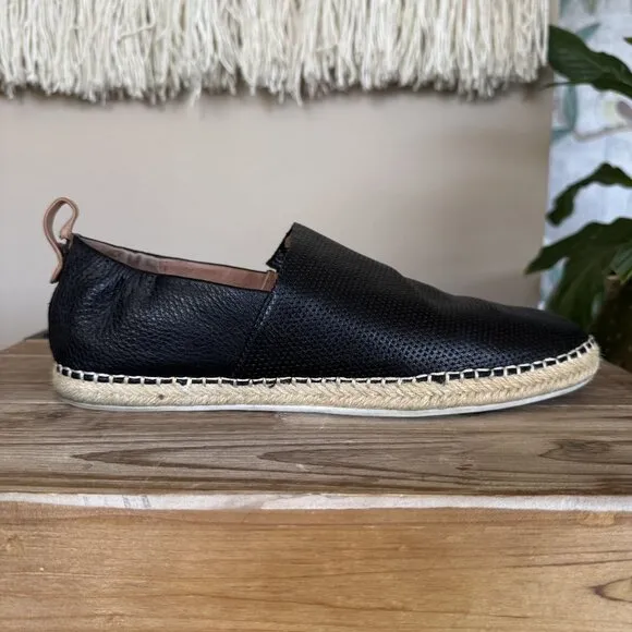 Gentle Souls Lizzy Slip On Black Pebbled Leather Espadrille Loafers Size 8.5