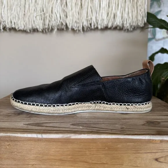 Gentle Souls Lizzy Slip On Black Pebbled Leather Espadrille Loafers Size 8.5