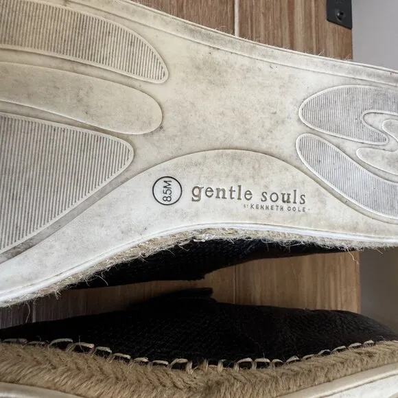 Gentle Souls Lizzy Slip On Black Pebbled Leather Espadrille Loafers Size 8.5