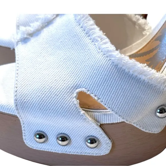 Gianni Bini DAISY White Denim Studded Platform Sandals