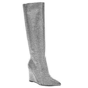 Gianni Bini Gabortwo Rhinestone Pointed Toe Tall Wedge Boots Size 5.5 M NWOB