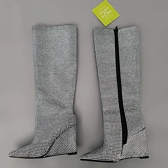 Gianni Bini GaborTwo Rhinestone Pointed Toe Tall Wedge Boots Size 7M