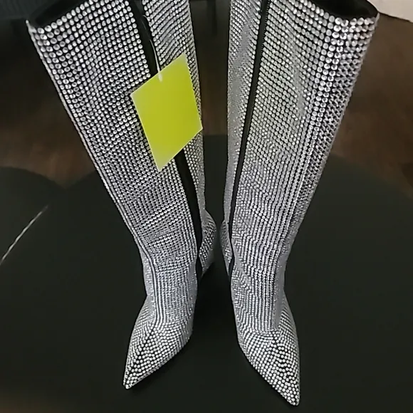 Gianni Bini GaborTwo Rhinestone Pointed Toe Tall Wedge Boots Size 7M