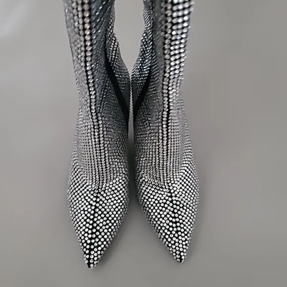 Gianni Bini GaborTwo Rhinestone Pointed Toe Tall Wedge Boots Size 7M