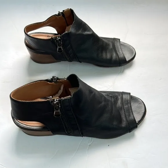 Gidigio black leather Long Beach Sandals double zip shoes