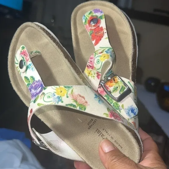 Giulia Palai leather floral sandals, MADE IN ITALY ,