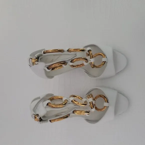 Giuseppe Zanotti White and Gold Chain Heeled Sandals