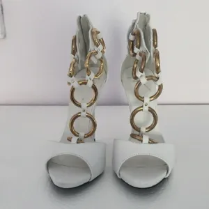 Giuseppe Zanotti White and Gold Chain Heeled Sandals