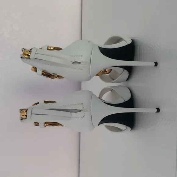 Giuseppe Zanotti White and Gold Chain Heeled Sandals