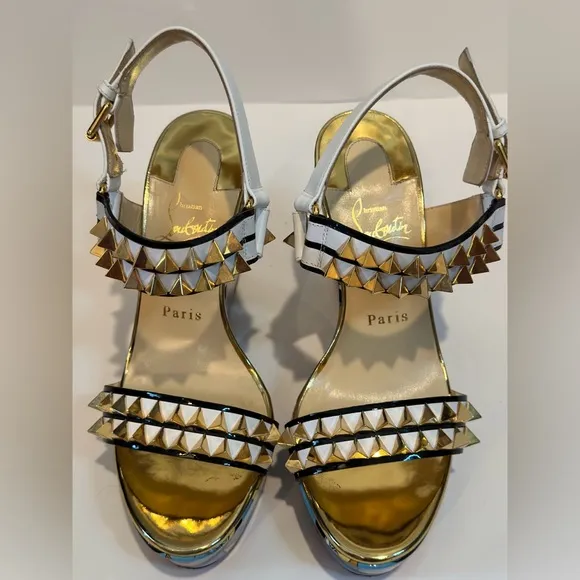 Glamorous Gold and White Platform Sandals with Pearl Accents