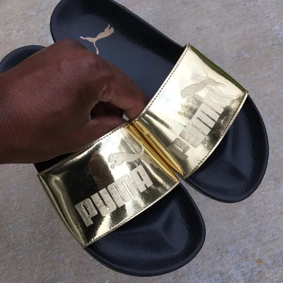 Gold Kids Puma Ledcat Jr Slides