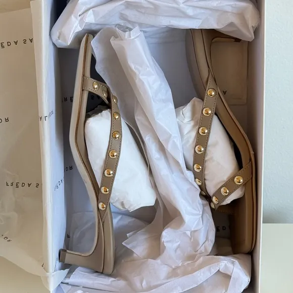 Gold Studded Beige Khaki low heels Sandals