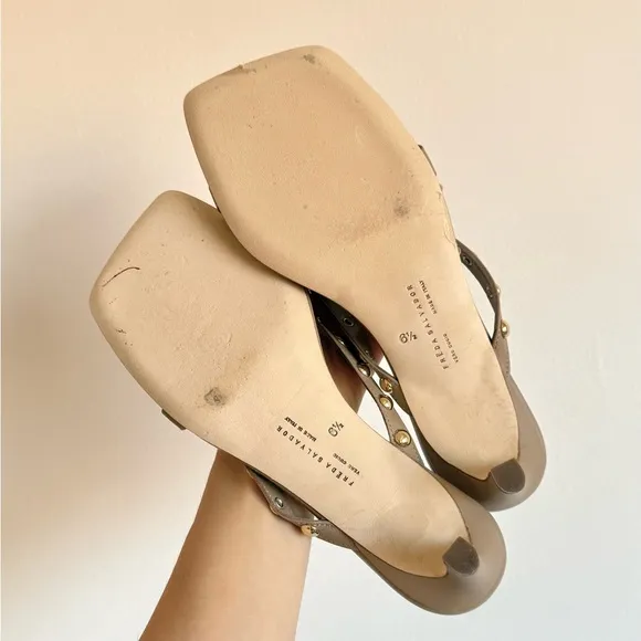 Gold Studded Beige Khaki low heels Sandals