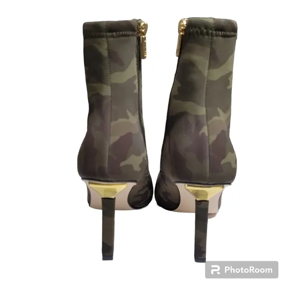Good American Green Camo Neoprene Pointed Toe Boots