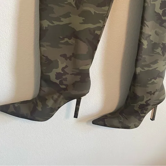 Good American Over the Knee Pointed Toe Sherpa Lined Neoprene Stiletto Boots