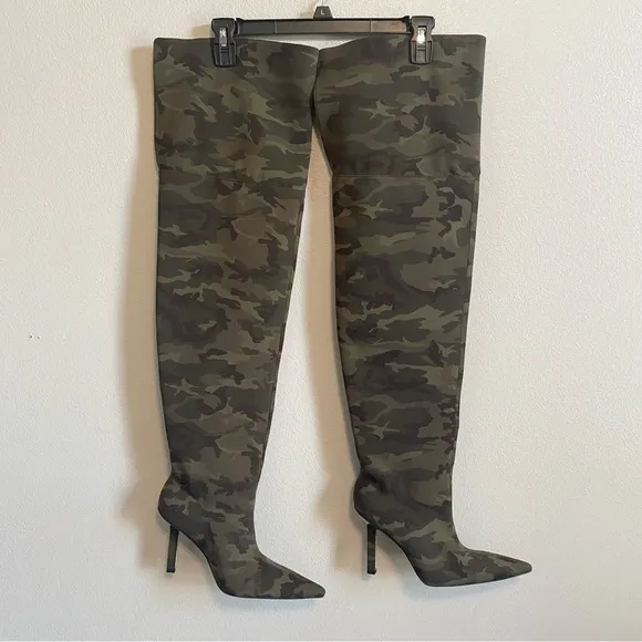 Good American Over the Knee Pointed Toe Sherpa Lined Neoprene Stiletto Boots