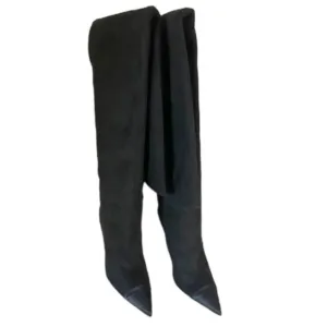 Good American Thigh High Over the Knee Black Suede Pointed Toe Boots NWT  7.5