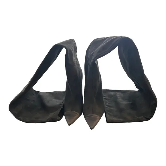 Good American Thigh High Over the Knee Black Suede Pointed Toe Boots NWT  7.5
