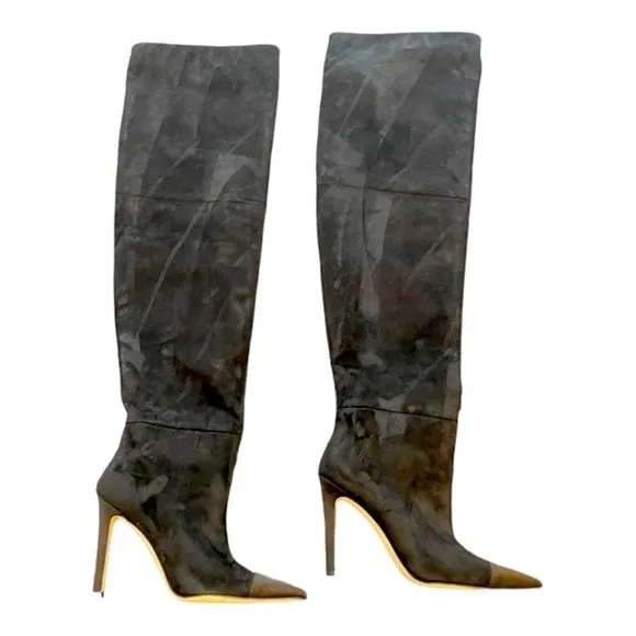 Good American Thigh High Over the Knee Black Suede Pointed Toe Boots NWT  7.5