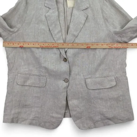 Grae Cove Boyfriend Linen Flax Blazer sz XXL Natural Beige Lagenlook Pockets NEW