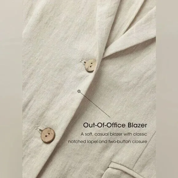 Grae Cove Boyfriend Linen Flax Blazer sz XXL Natural Beige Lagenlook Pockets NEW