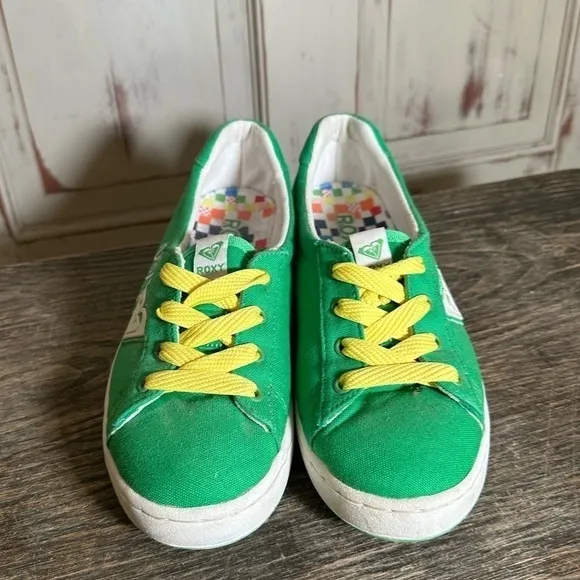 Green Yellow Retro Roxy Sneakers womens 8.5 surfer skater girl streetwear