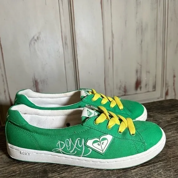 Green Yellow Retro Roxy Sneakers womens 8.5 surfer skater girl streetwear