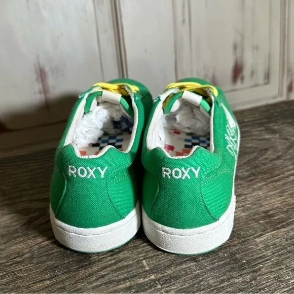 Green Yellow Retro Roxy Sneakers womens 8.5 surfer skater girl streetwear