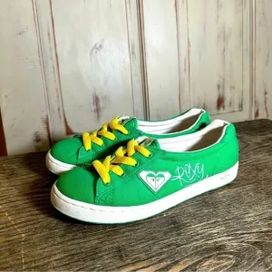 Green Yellow Retro Roxy Sneakers womens 8.5 surfer skater girl streetwear