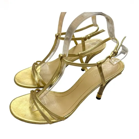 Gucci Gold Metallic Leather Heels Sandals Size 9