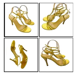 Gucci Gold Metallic Leather Heels Sandals Size 9