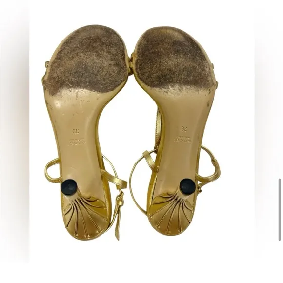Gucci Gold Metallic Leather Heels Sandals Size 9