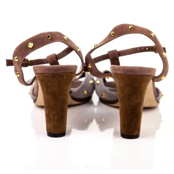 GUCCI Jacquelyne Suede Studded T-Strap Sandalas/Heels sz 39