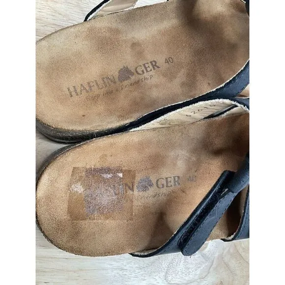 Haflinger Alice Womens Black Leather Slide 3 Strap Sandals Size 10