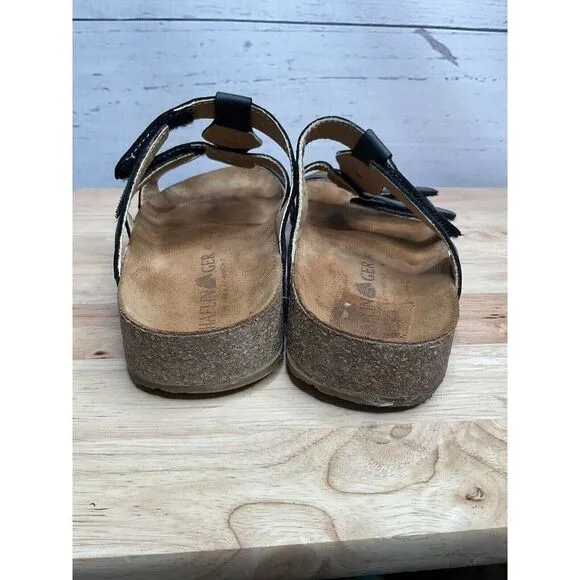 Haflinger Alice Womens Black Leather Slide 3 Strap Sandals Size 10