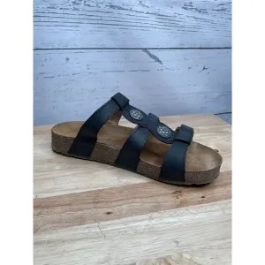 Haflinger Alice Womens Black Leather Slide 3 Strap Sandals Size 10